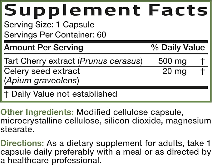 Bronson Tart Cherry Extract + Celery Seed Capsules - Powerful Uric Acid Cleanse, Joint Mobility Support & Muscle Recovery Supplement - Non-GMO Formula - 60 Vegetarian Capsules