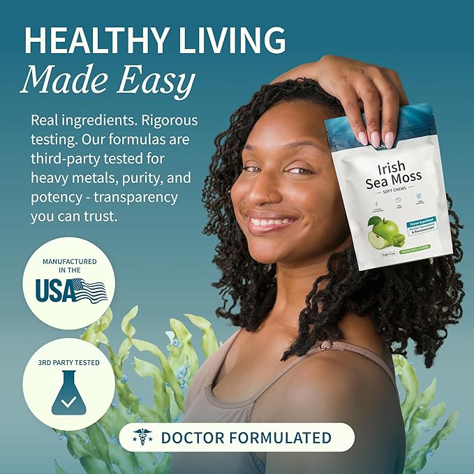 Snap Supplements Irish Sea Moss, Marine Algae Rich in Micronutrients & Antioxidants to Support Healthy Metabolism and Vitality, 60 Sugar-Free Soft Chews