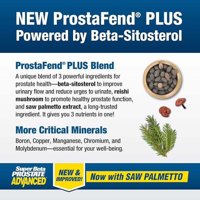 SUPER BETA PROSTATE Advanced with Saw Palmetto - Prostate Health Supplements for Men, Bladder & Urinary Support with Beta-sitosterol, Reishi, Saw Palmetto, Vitamin D, Zinc Oxide, Selenium - 240 Count