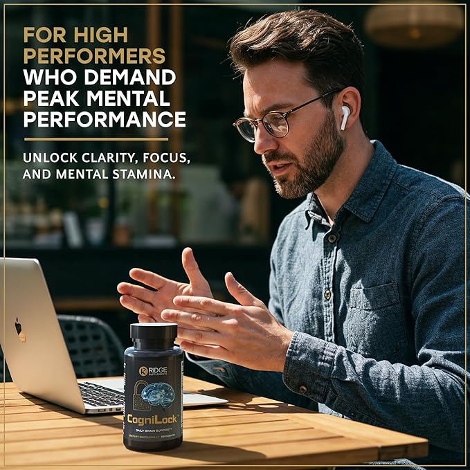 CogniLock Nootropic Brain Supplements for Memory and Focus - Cognitive Supplement for Men, Women & Seniors - Brain Fog Vitamins w/Lion’s Mane, Alpha GPC, Citicoline, CognatiQ™ Coffee Fruit - 60 Pills