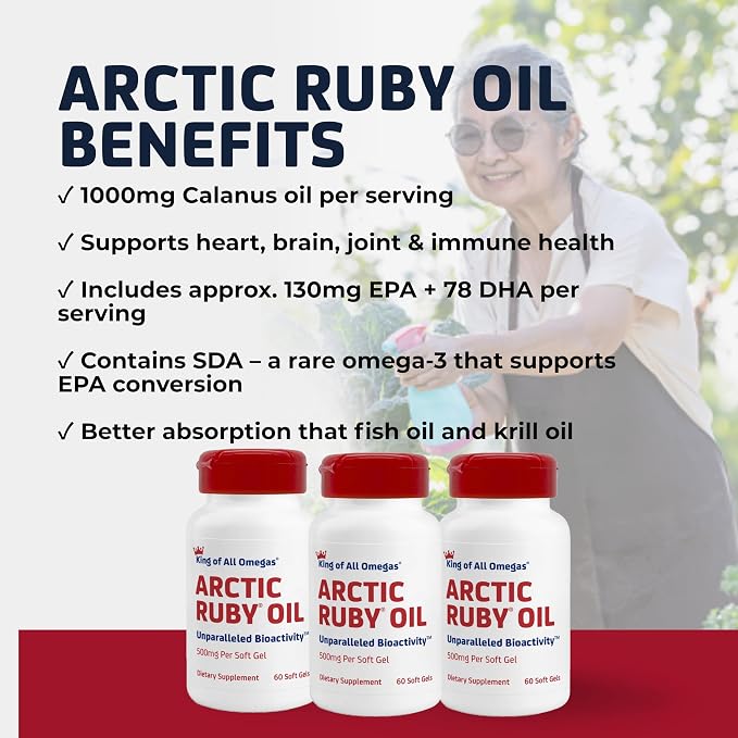 Arctic Ruby Oil - Omega 3 Supplement with Astaxanthin 2mg - Contains Essential Fatty Acids & Antioxidants - Supports Heart, Brain, Eye, Skin, Joint & Immune Health - 60 Softgels (3 Pack)