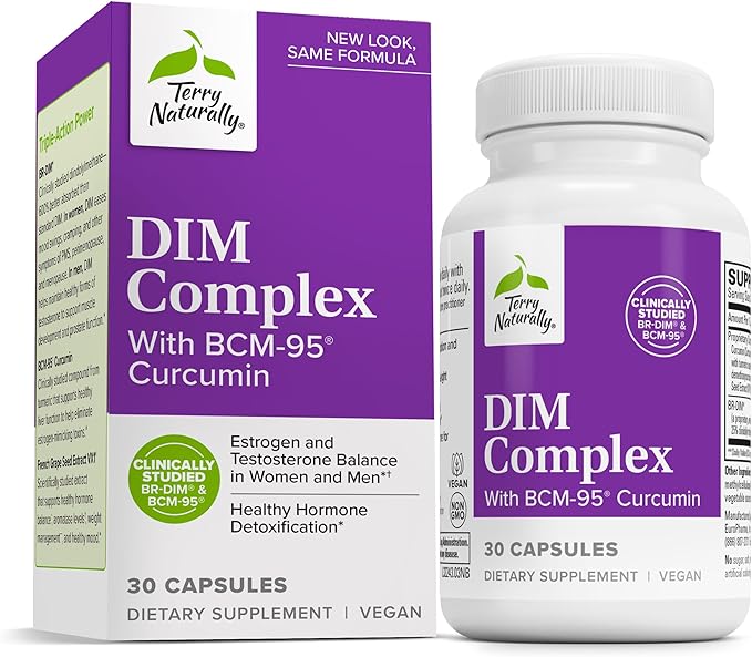 Terry Naturally DIM Complex - Dietary Supplement with BCM-95 Curcumin - Supplement to Support Healthy Hormone Balance, Liver Health & Menopause Symptom Relief - 30 Capsules