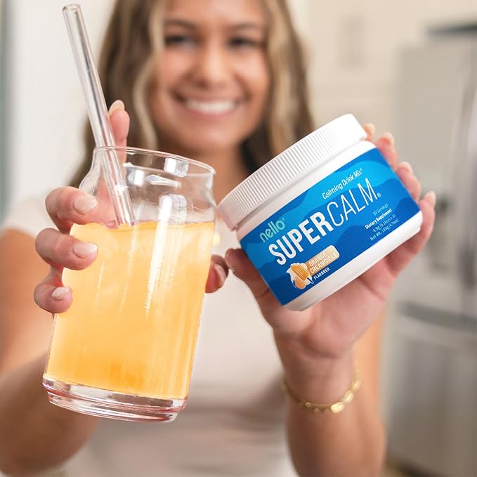 Nello Supercalm Powdered Drink Mix Tub, Cortisol Reducer* and Sleep Aid Supplement, L Theanine, Ksm-66 Ashwagandha, Magnesium Glycinate, Vitamin D 3, No Sugar, Non GMO, 30 Ct, Orange Creamsicle