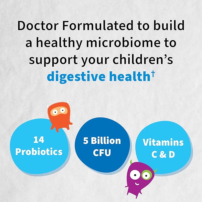 Garden of Life Dr. Formulated Probiotics Organic Kids+ - Digestive Health Support - Prebiotic Fiber & Vitamins C & D - Supports Immune Function - Shelf Stable - Strawberry Banana, 30 Yummy Chewables