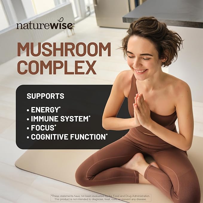 NatureWise Mushroom Complex - with Organic Lion's Mane + Reishi & Cordyceps Sinensis - Lions Mane Supplement with Organic Mushrooms - Vegan - Non-GMO - USA Manufactured - 90 Capsules[30-Day Supply]