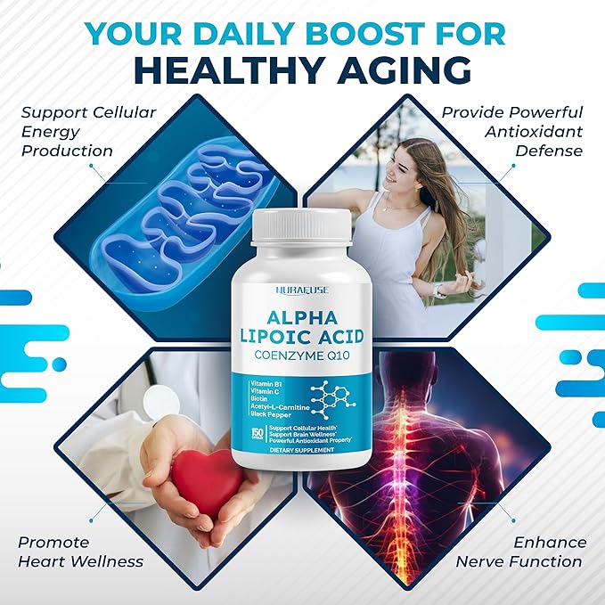 Alpha Lipoic Acid with Coenzyme Q10, Vitamin B, Vitamin C, Biotin, Acetyl-L-Carnitine - Support Cellular Health, Brain Wellness