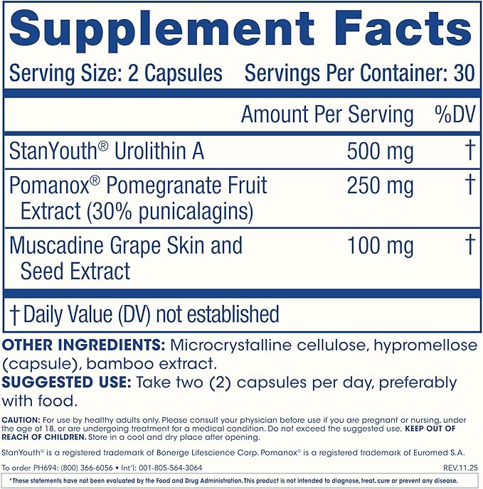 ProHealth Full Spectrum Urolithin A | 60 Capsules | Cellular Support for Healthy Aging | with Pomegranate & Red Grape Extracts | Ultra-Pure, Triple Lab-Tested | Manufactured in the USA