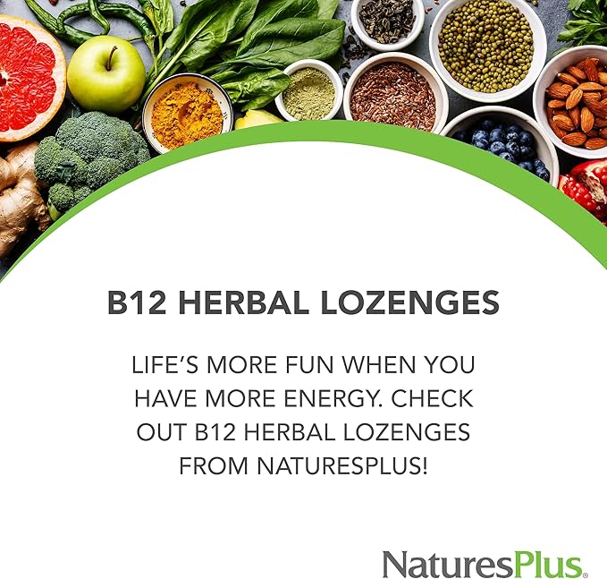 NaturesPlus Vitamin B12 1000 mcg - 30 Herbal Lozenges - Raspberry - Energy & Immune Health Support - Vegetarian, Gluten Free - 30 Servings