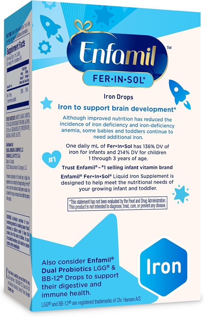 Enfamil Fer-in-Sol Iron Supplement Drops for Infants, 50 mL Dropper Bottle (Pack of 2)