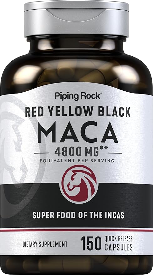 Piping Rock Maca Root Capsules | 150 Powder Pills | for Women and Men | Red, Yellow, and Black | Non-GMO, Gluten Free Supplement