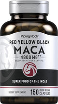 Piping Rock Maca Root Capsules | 150 Powder Pills | for Women and Men | Red, Yellow, and Black | Non-GMO, Gluten Free Supplement