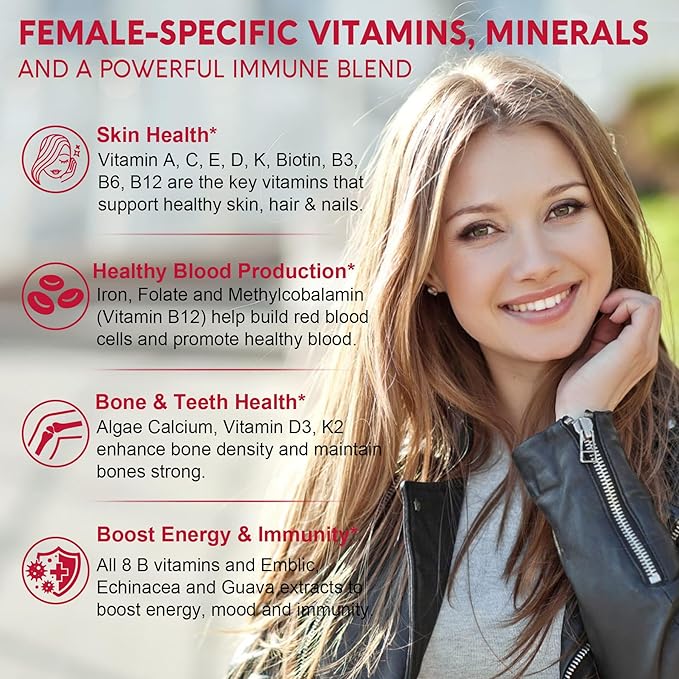 Methylated Multivitamin for Women Gummies, Calcium, D3 K2, Methylfolate & B12, Inositol, Daily Vitamin A C E, B Complex, Biotin, Zinc, Iron -Energy, Immune, Bone, Skin, Hair - Vegan, Sugar Free, 60Cts