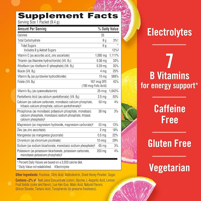 Emergen-C 1000mg Vitamin C Immune Support Powder Pink Lemonade 30CT includes Zinc, Manganese, 7 B Vitamins and Electrolytes for Back to School Essentials