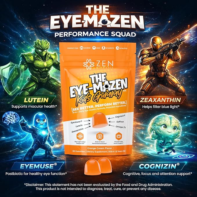 The Eye-Mazen Kids Gummy Eye Vitamins for Vision and Eye Health - Lutein and Zeaxanthin Supplements for Eyes with Omega 3 & Vitamin A - Eye Supplements for Kids