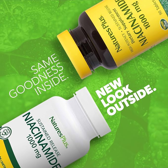 NaturesPlus Niacinamide, Sustained Release - 1000 mg, 90 Tablets - High-Potency Vitamin B3 Supplement - Vegetarian, Gluten Free - 90 Servings