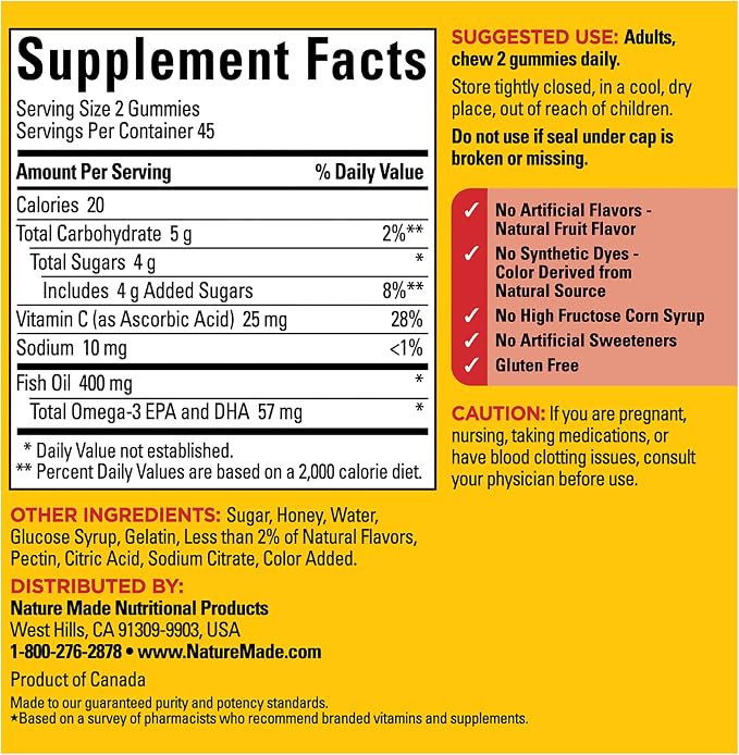 Nature Made Fish Oil Omega 3 Gummies,Omega 3 Fish Oil Supplements,Healthy Heart Support,90 Gummies,45 Day Supply,(Pack of 2)