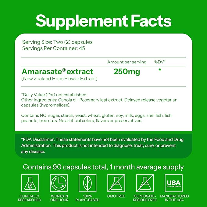 Calorie Control Supplement 6X Natural GLP-1 Support, Official & Patented Amarasate Formula, Plant Based Dietary GLP1 Supplement, Manages Appetite, Hunger & Cravings, 1 Month Average Supply, 90 Count