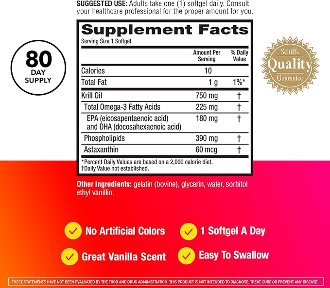 MegaRed Antarctic Krill Oil 750mg, Omega 3 Fatty Acid Supplement, Ultra Concentrate EPA & DHA Softgels, Antioxidant Astaxanthin, Heart Health Supplement with No Fish Oil Aftertaste, 80ct