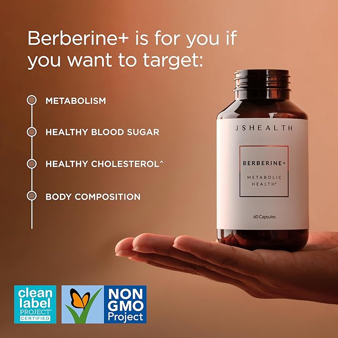 JSHealth Berberine Supplement with Berbevis for Metabolic Health Support. Higher Strength for Blood Sugar Already in the Normal Range and Body Composition. By Nutritionist Jessica Sepel (60 Capsules)
