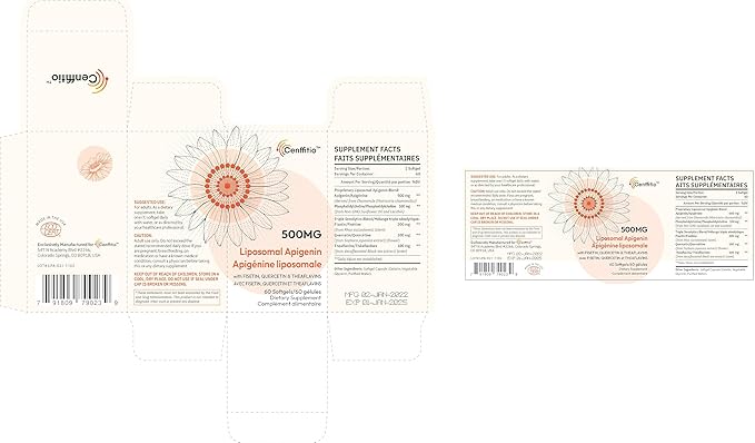 Liposomal apigenin 500mg Softgels - Optimal Apigenin Supplement with Fisetin, Quercetin and Theaflavins - 4 Month Supply