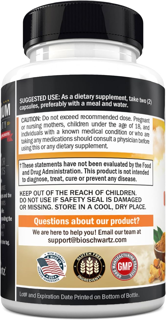 Turmeric Curcumin and Ginger Supplement - 95% Standardized Curcuminoids with BioPerine Black Pepper Extract for Ultra High Absorption - Natural Joint Support Supplement - Gluten-Free - 60 Capsules