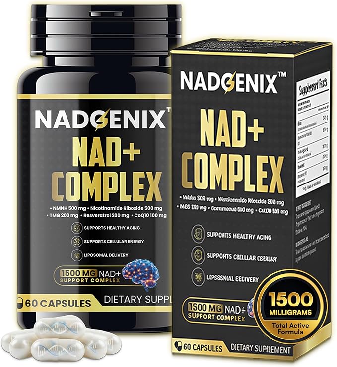 NADGENIX™ NAD+ Supplement – NMNH 500mg, Nicotinamide Riboside, TMG, Resveratrol & CoQ10 – Cellular Energy & Healthy Aging – 60 Capsules – High Absorption Liposomal Delivery