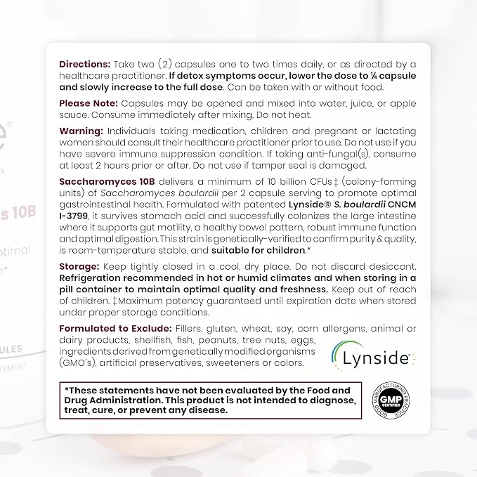 Saccharomyces Boulardii Probiotics 10 Billion CFU Made in USA | No Fillers Patented Strain: Lynside CNCM I-3799 Probiotics for Men and Women | Pure TheraPro Rx, Pharma Grade 120 Count