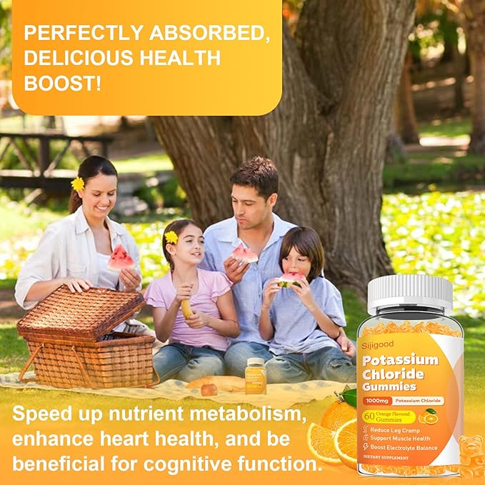 Sugar Free Potassium Gummies, Potassium Chloride for Adults, Potassium Supplement for Women & Men, Electrolyte Balance, Prevent Leg Cramp, Support Muscle & He♡rt Health, Orange Flavor, 60 Count
