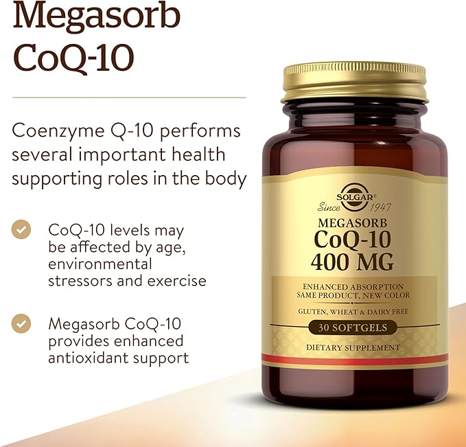 Solgar Megasorb CoQ-10 400 mg, 60 Softgels - Supports Brain Function - Coenzyme Q10 Supplement - Enhanced Absorption - Gluten Free, Dairy Free - 60 Servings