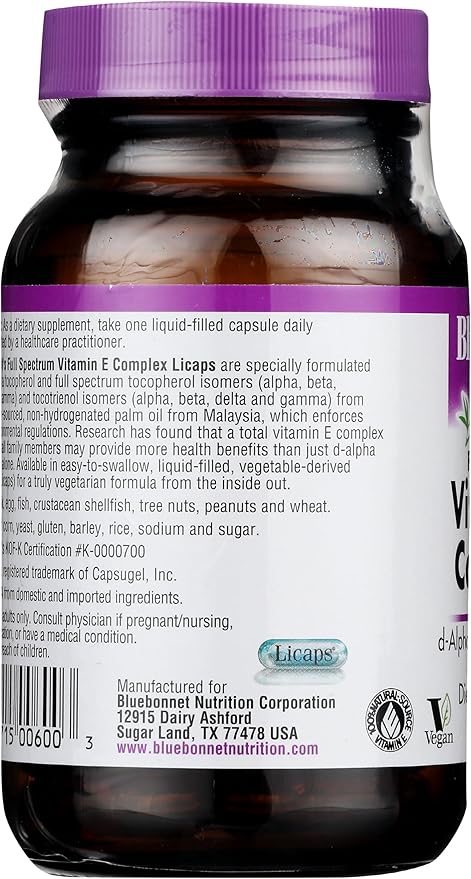 Bluebonnet Full Spectrum Natural Vitamin E Complex Liquid Capsules, 30 Count (743715006003)