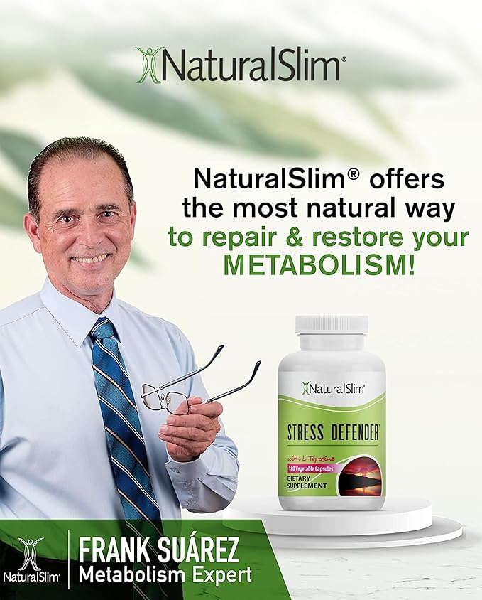 NaturalSlim Stress Relief Supplement - Stress Defender, High Cortisol Reducer, Control Cravings, Sleep & Metabolism Support with Vitamin B5 Pantothenic Acid & L Tyrosine 180 Vegetable Capsules 2 Pack
