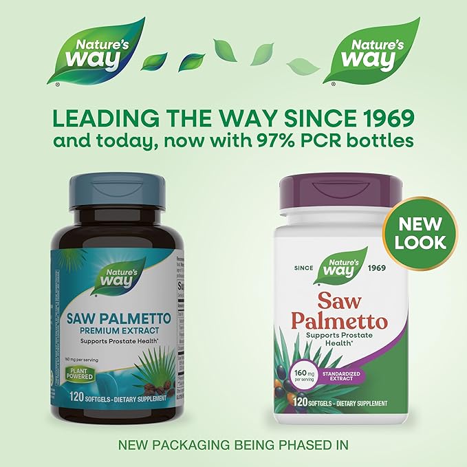 Nature's Way Saw Palmetto Standardized Extract, Prostate Health Support for Men*, 160 mg per Serving, 120 Softgels (Packaging May Vary)