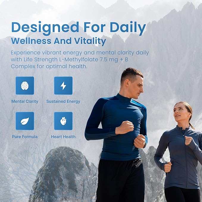 L-Methylfolate 7.5mg + Vitamin B Complex - 5-MTHF, B6 & B12 Methylcobalamin - 60 Capsules - Professional Strength Active Methyl Folate - Non GMO, Gluten Free, No Fillers (2-Month Supply)