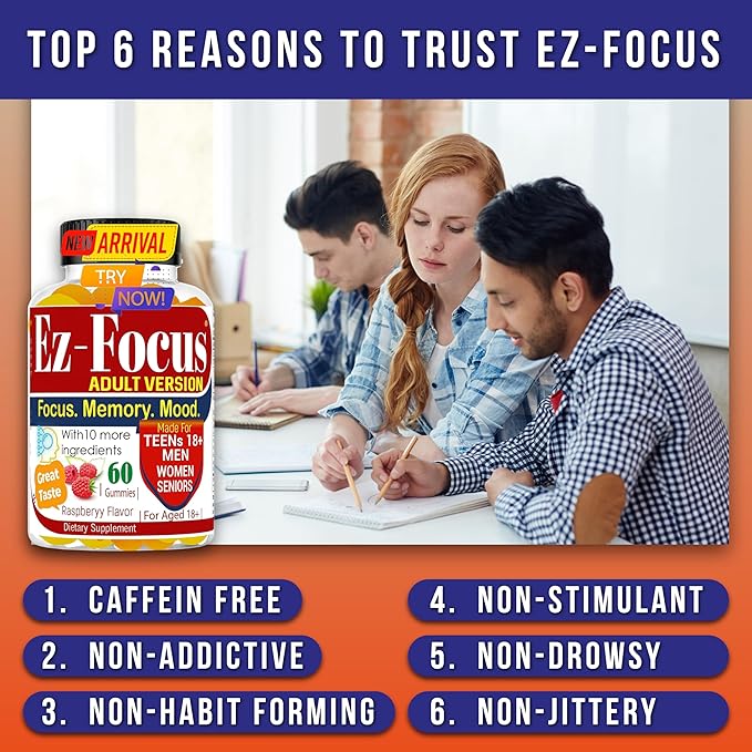 Gummies for Men and Women Support Focus Memory and Mood Nootropics Brain Support Supplement -60 Ct
