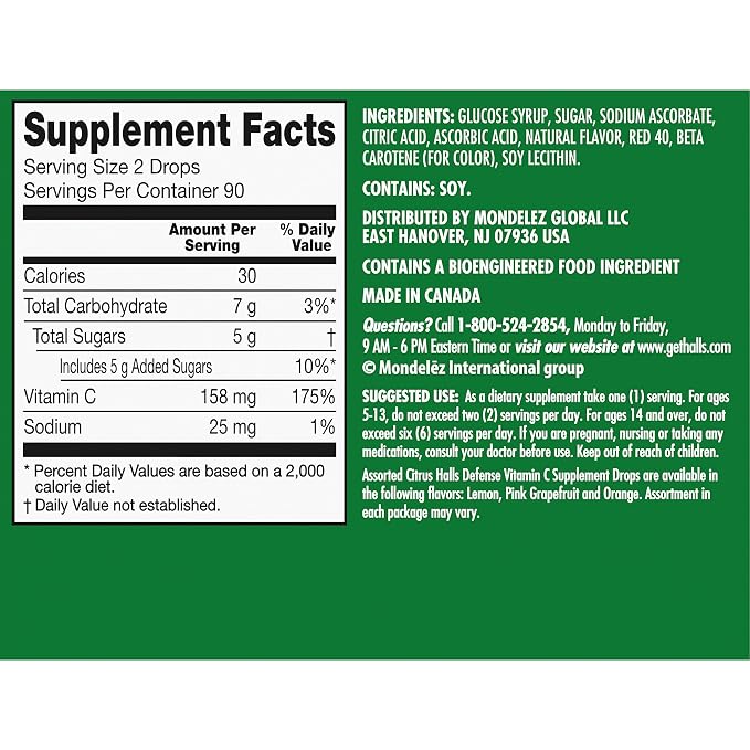 HALLS Defense Assorted Citrus Vitamin C Drops, 20 Sticks of 9 Drops (180 Total Drops)