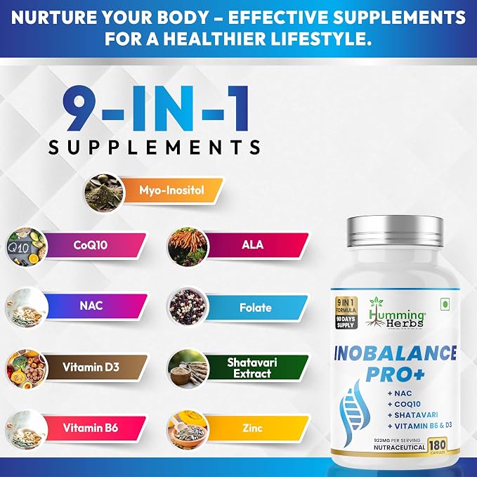 Humming Herbs Inobalance Pro+ — Myo-Inositol, NAC, CoQ10, Shatavari, Zinc, L-Methylfolate, Vitamin B6 & D3 — 922 mg per Serving — 180 Veg Capsules (180)
