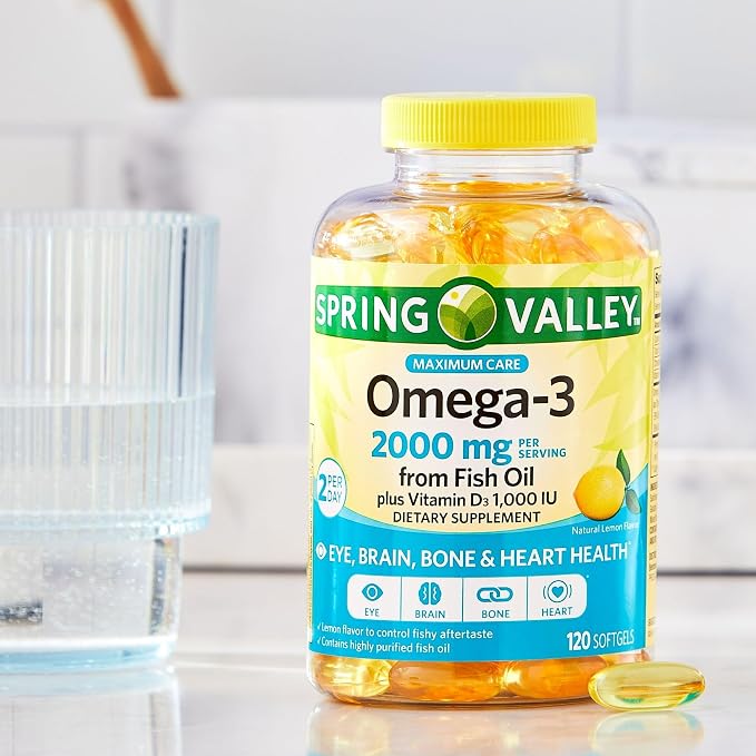Spring Valley Omega-3 from Fish Oil 2000 mg | Premium Omega-3 from Fish Oil Eye Brain Bone & Heart Health | Set with Basket Goods Store