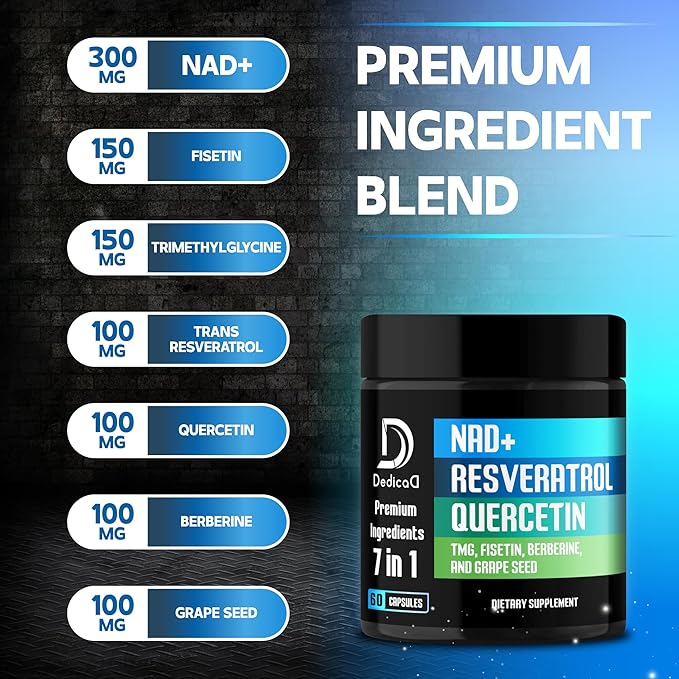 DEDICAD NAD.+ Supplement - Combined to Resveratrol, Quercetin, Berberine, Fisetin, TMG and Grape Seed - 60 Capsules