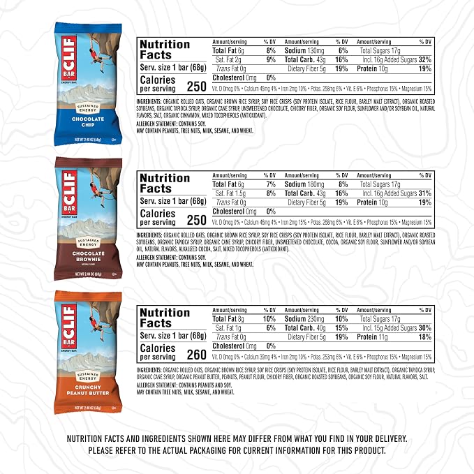 CLIF BAR - Energy Protein Bars - Variety Pack - 6 Flavors - Made with Organic Oats - Energy Bars - Non-GMO - (16 Pack)