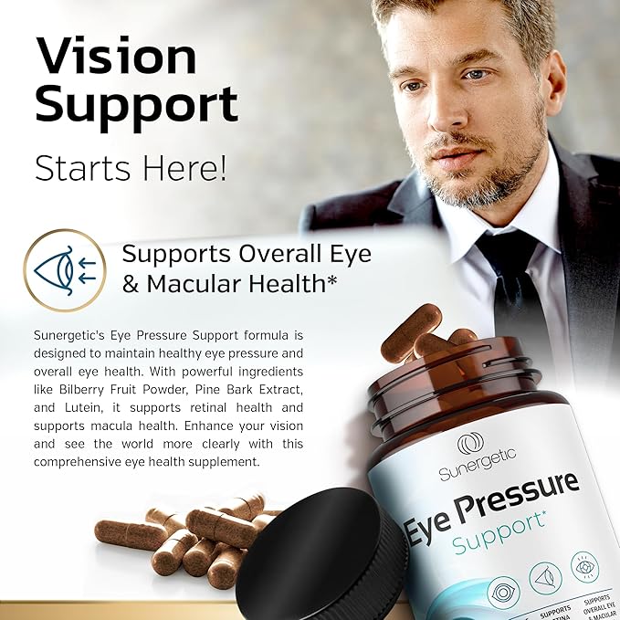 Sunergetic Premium Eye Pressure Support Supplement - Eye Pressure Supplement with Saffron, Lutein, Zeaxanthin, Bilberry & Pine Bark - Supports Ocular Health & Overall Vision - 30 Count (Pack of 2)