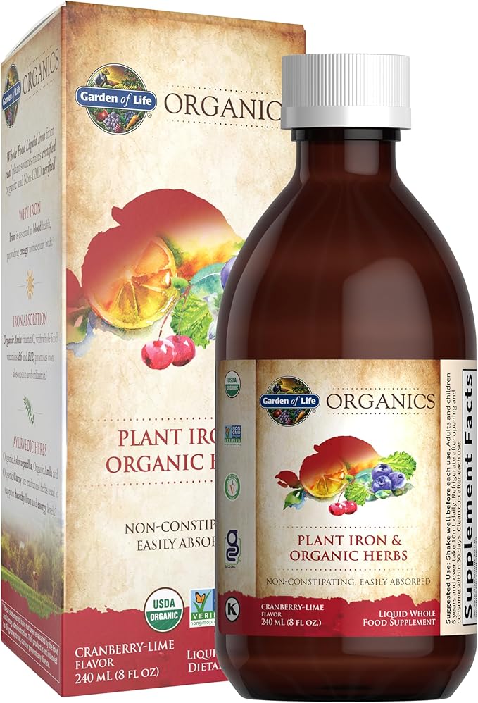 Garden of Life Organics Plant Iron & Organic Herbs - Organic Plant-Sourced Iron + Herbs (Cranberry-Lime Liquid) 8oz Liquid
