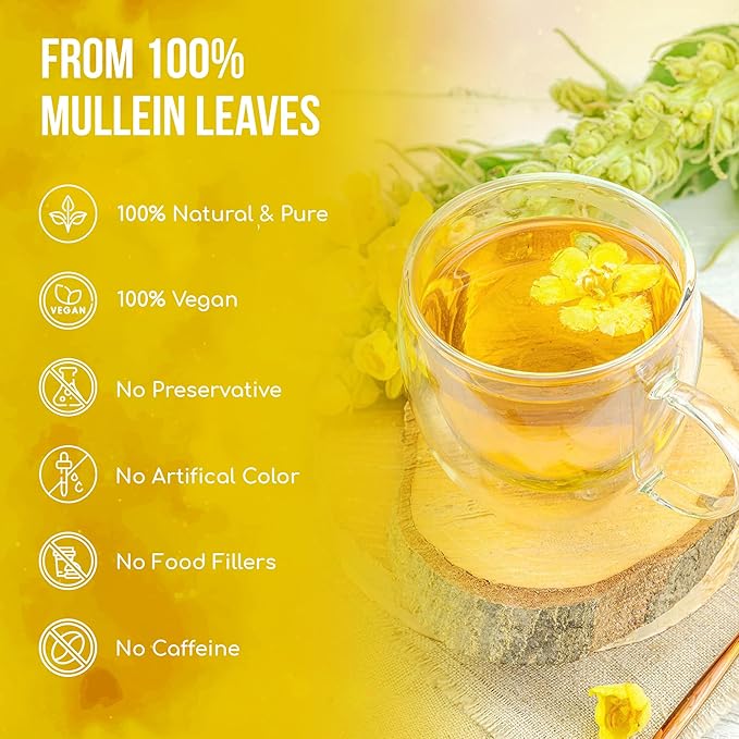 FreshDrinkUS, Premium 80 Mullein Leaf Tea Bags – 100% Natural, Pure, & Caffeine-Free Herbal Tea for Lung – Loose Leaf, No Sugar, Vegan, Gluten-Free, Made with Natural Material Tea Bags