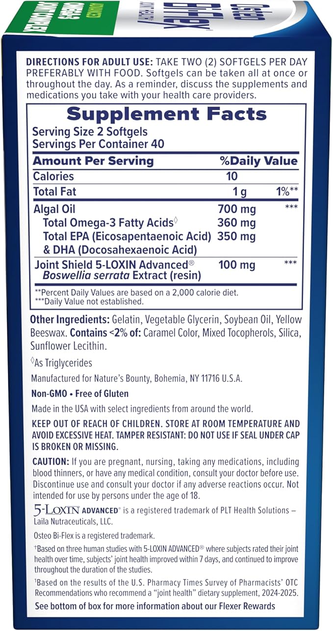 Osteo Bi-Flex Advanced Omega-3 Joint Complex Algae Oil Plant-Based Supplement, Improve Joint Function, Strength, Flexibility, Mobility 80 Softgels