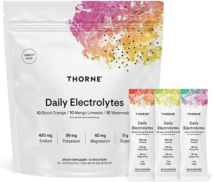 THORNE - Daily Electrolytes - Zero Sugar & Low-Calorie Electrolyte Powder Drink Mix - Flavors Derived from Natural Sources - NSF Certified for Sport - Variety - 30 Stick Packs