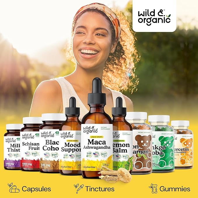 Wild & Organic Maca Ashwagandha Drops for Men and Women - Peruvian Maca Root and Ashwagandha Tincture for Overall Support - Vegan, Sugar & Alcohol-Free Extract Supplement - 2 fl oz