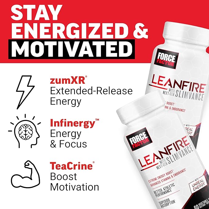 LeanFire with Next-Gen SLIMVANCE Advanced Thermogenic Fat Burner for Weight Loss with B Vitamins and Capsimax to Boost Metabolism, Increase Energy, and Enhance Focus, Force Factor, 60 Capsules