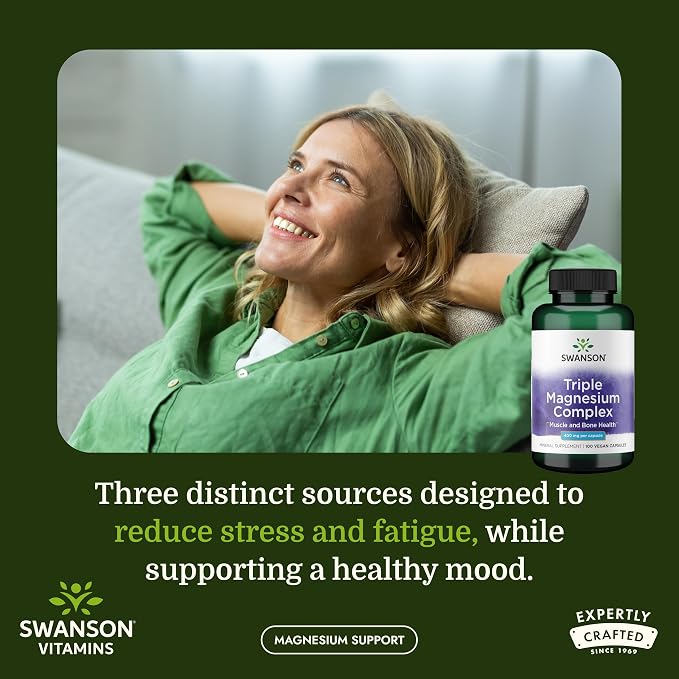 Swanson Triple Magnesium Complex - Mineral Supplement - Natural Support - Featuring Citrate, Oxide & Aspartate - (100 Capsules, 400mg Each, 2 Pack)