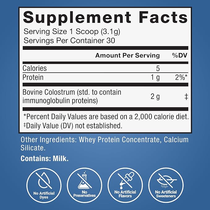Force Factor Awesome Colostrum to Support Gut Health, Immune Function, Recovery, & More, Bovine Colostrum Supplement, Pasture-Raised, Grass Fed, Hormone Free, Naturally Unflavored, 30 Servings
