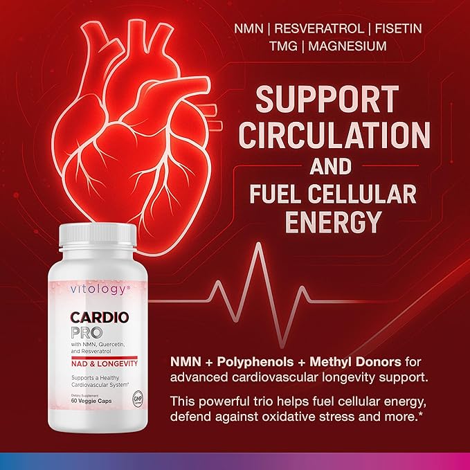 N.A.D.+ Longevity – Cardiovascular Support Supplement with NMN, NR, Resveratrol, Fisetin, Quercetin, TMG & Apigenin – Promote Healthy Heart Function & N.A.D.+ Levels – 60 Veggie Capsules