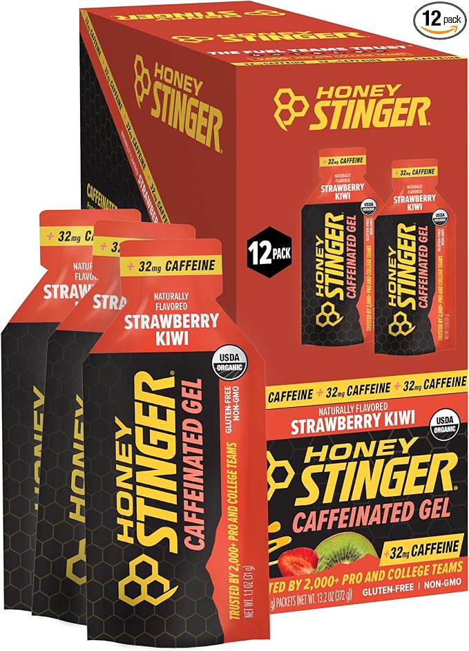 Honey Stinger Organic Strawberry Kiwi Energy Gel, Caffeinated & Gluten Free, for Exercise, Running and Performance, Sports Nutrition for Home & Gym, Pre and Mid Workout, 12 Pack, 13.2 Ounce